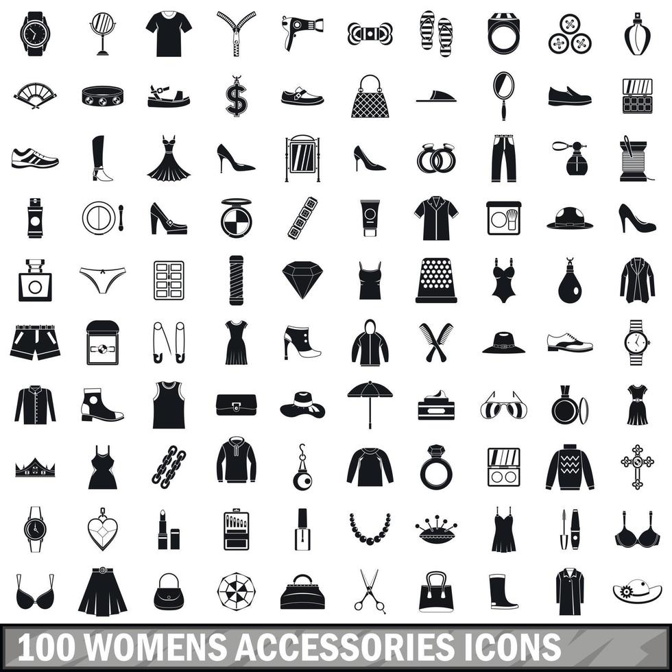 100 womens accessories icons set, simple style vector