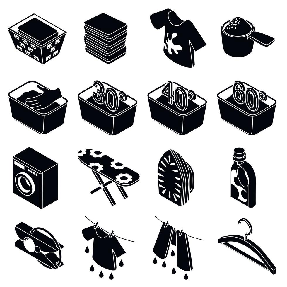 Laundry icons set, simple isometric style vector
