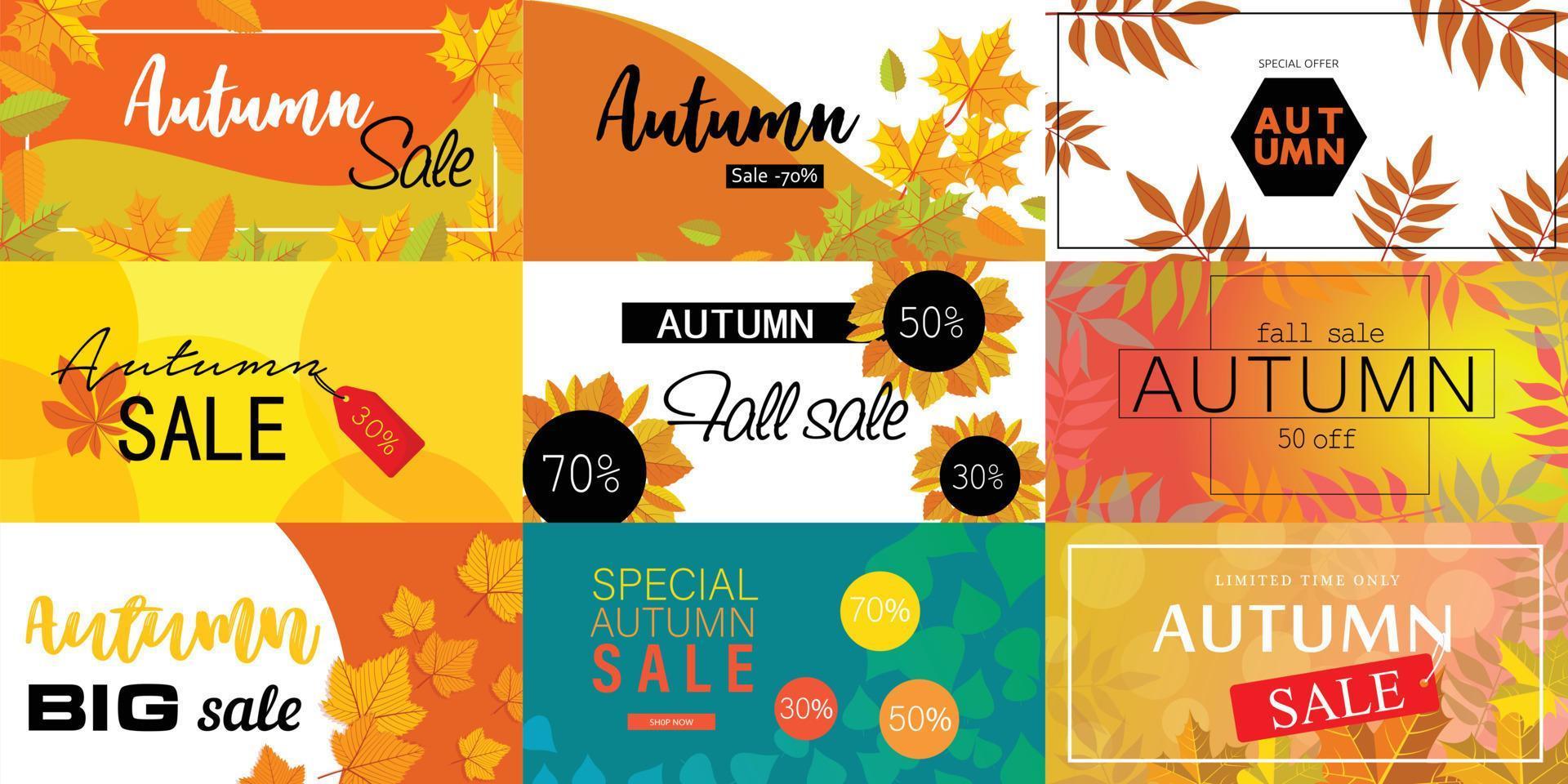 Autumn sale fall season concept set, flat style vector