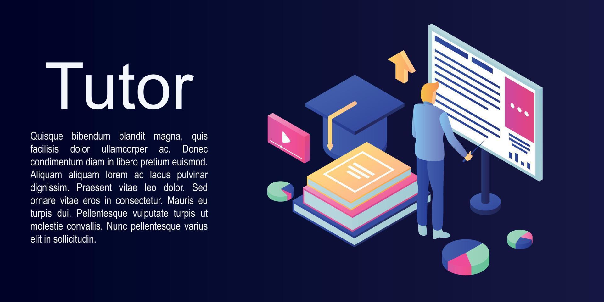 Tutor concept banner, isometric style vector