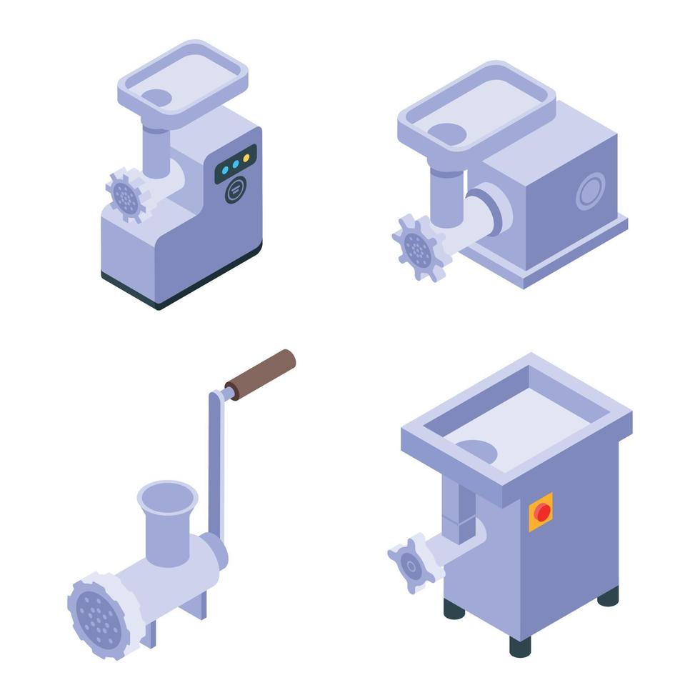 Meat grinder icons set, isometric style vector