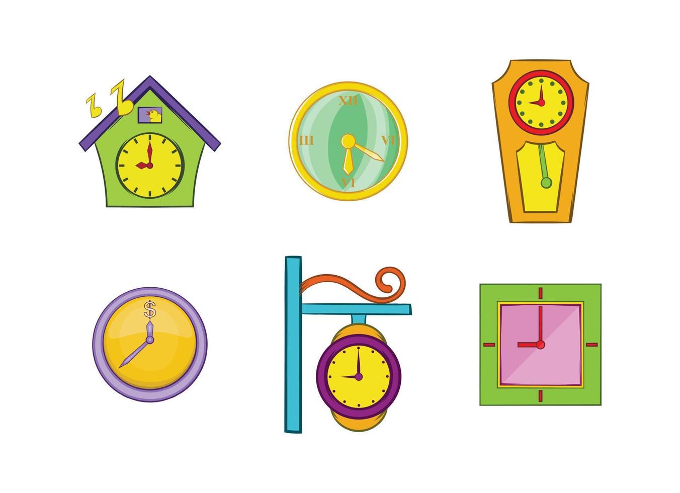 Wallclock icon set, cartoon style vector