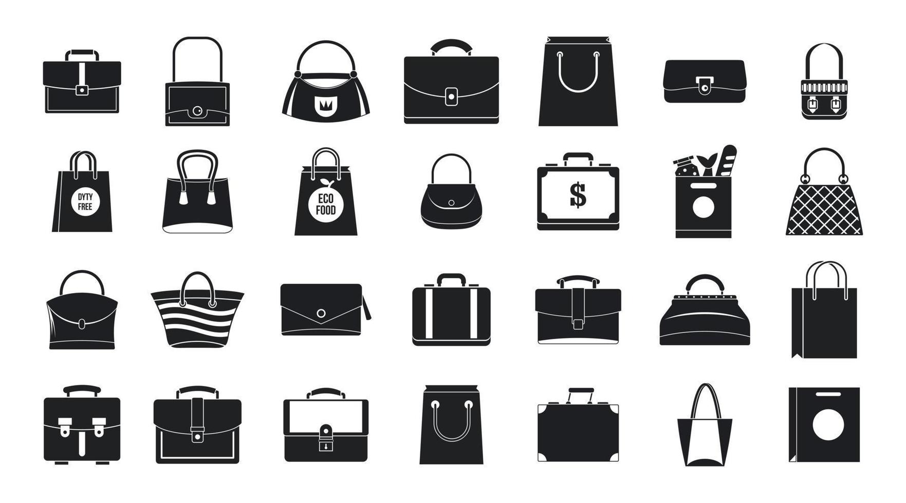 Handbag icon set, simple style vector