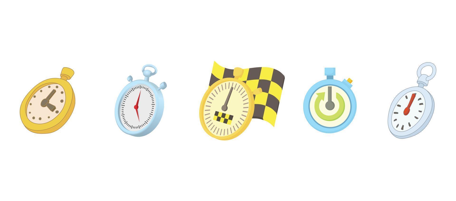 Stopwatch icon set, cartoon style vector