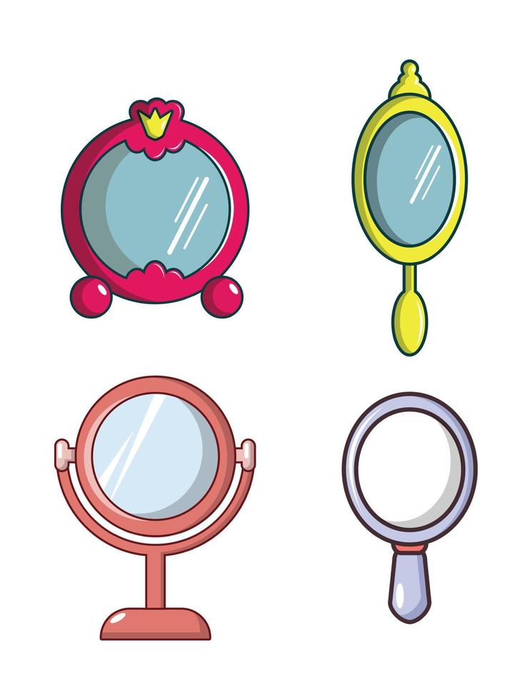 Mirror icon set, cartoon style vector