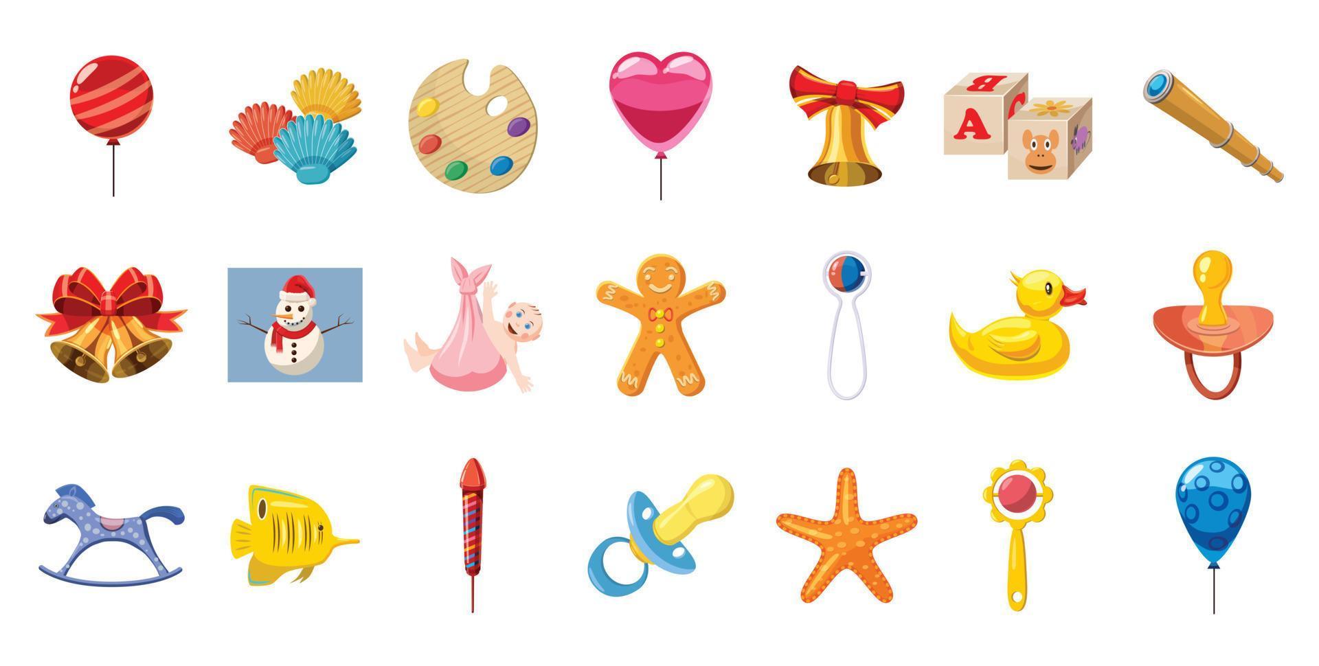 Kid toys icon set, cartoon style vector