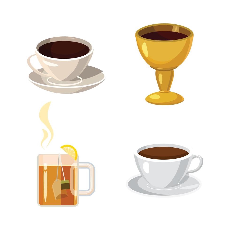 conjunto de iconos de taza, estilo de dibujos animados vector