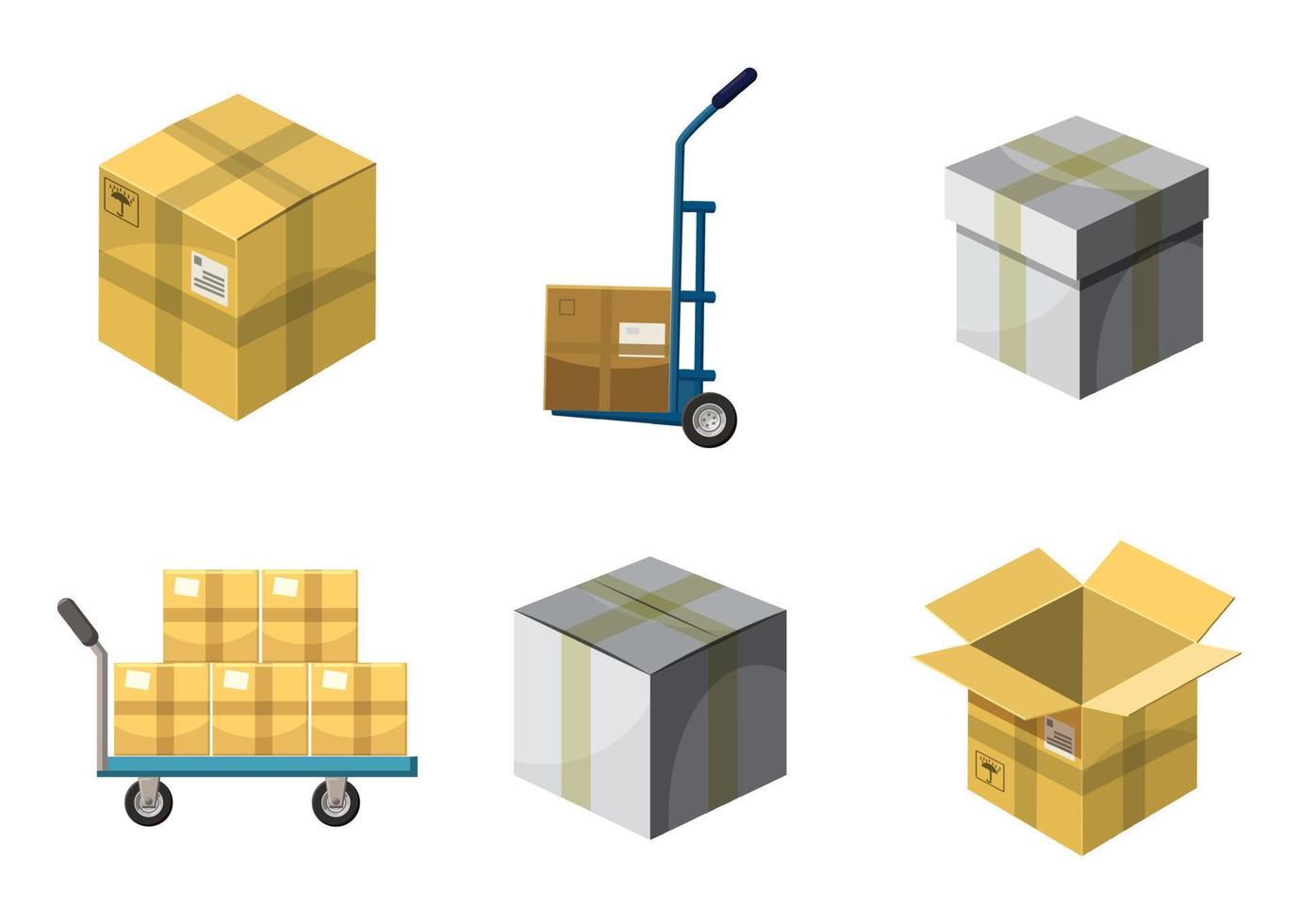 Box icon set, cartoon style vector