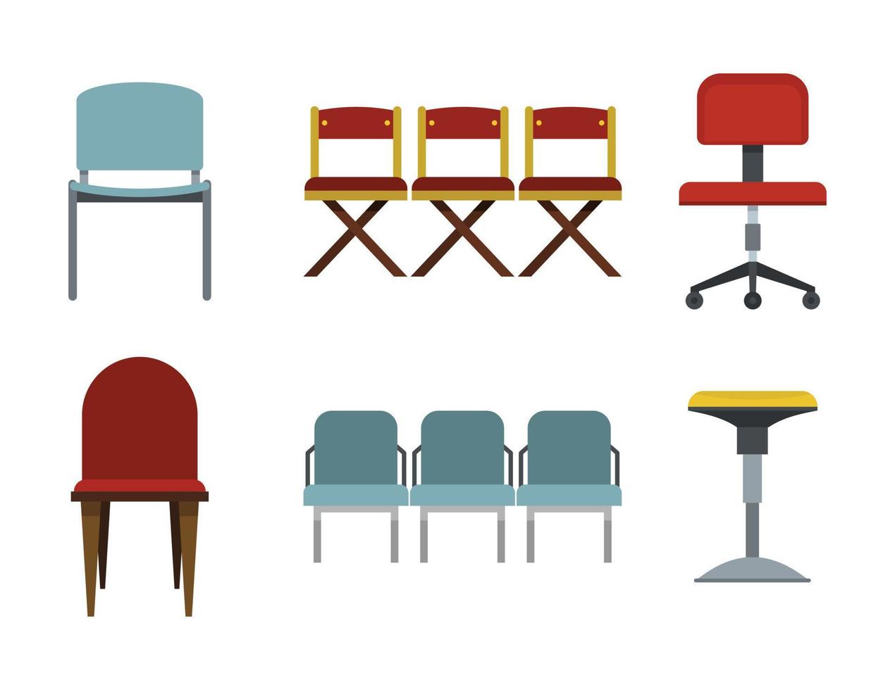 Chair icon set, flat style vector