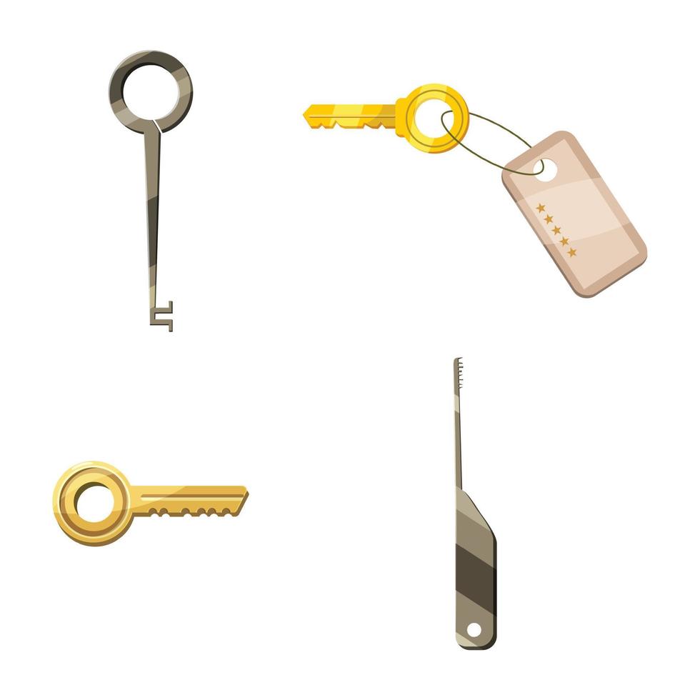 Door key icon set, cartoon style vector
