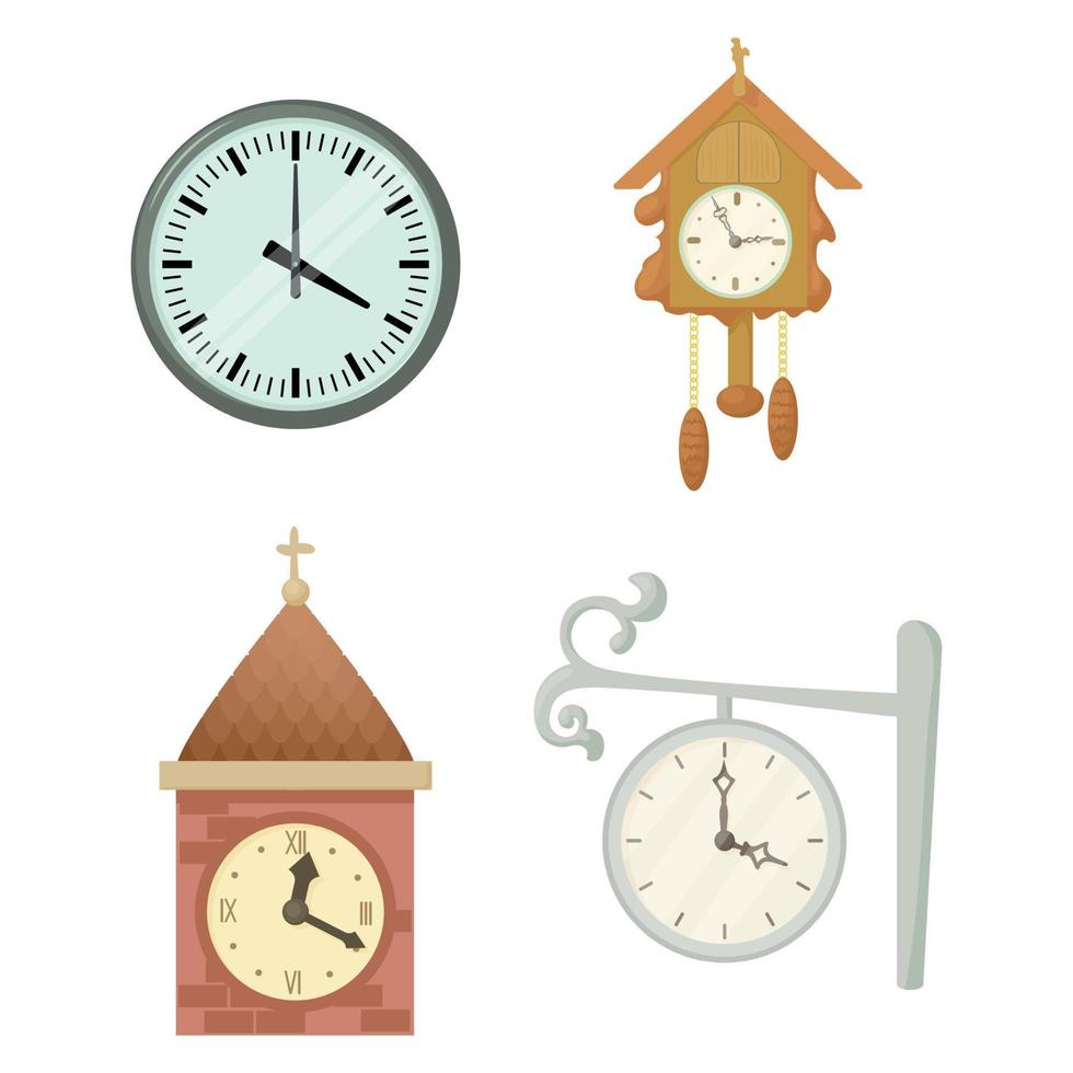 Wall clock icon set, cartoon style vector