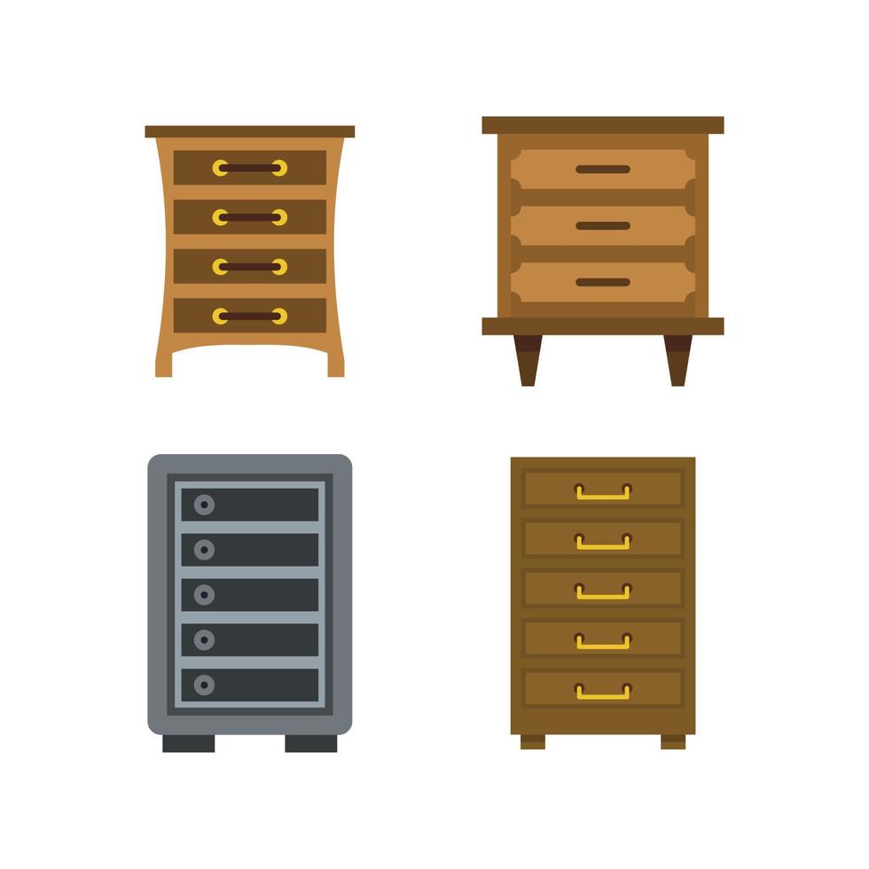 Drawers icon set, flat style vector