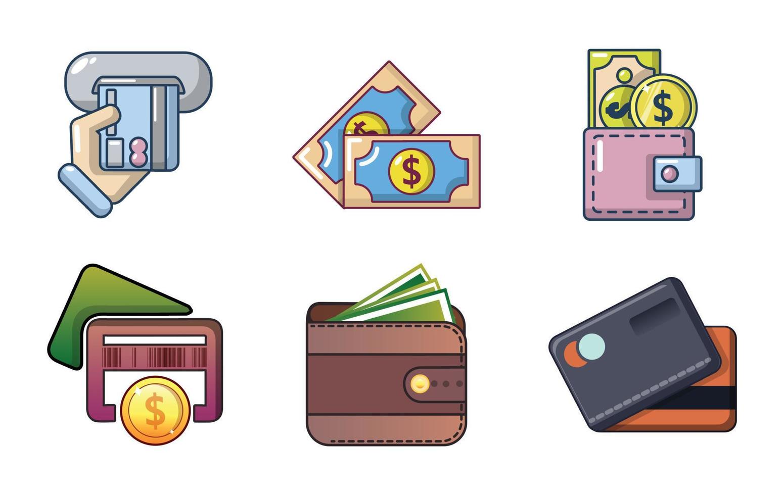 conjunto de iconos de dinero, estilo de dibujos animados vector