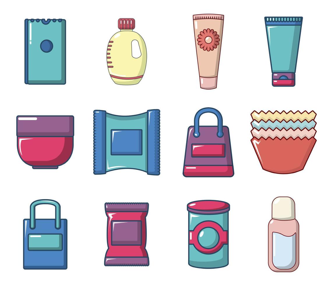 Package icon set, cartoon style vector