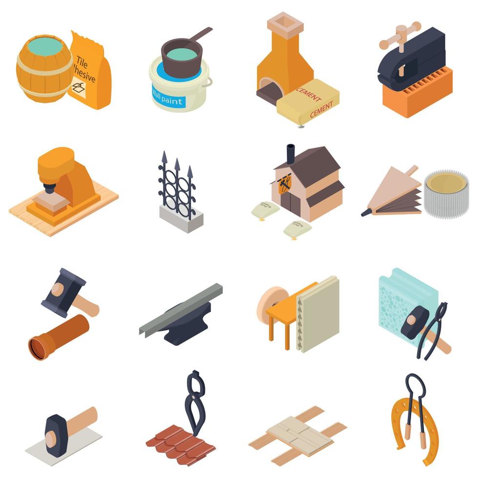 Hand work icons set, isometric style vector