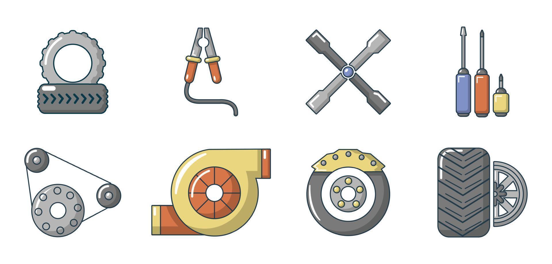 Car parts icon set, cartoon style vector