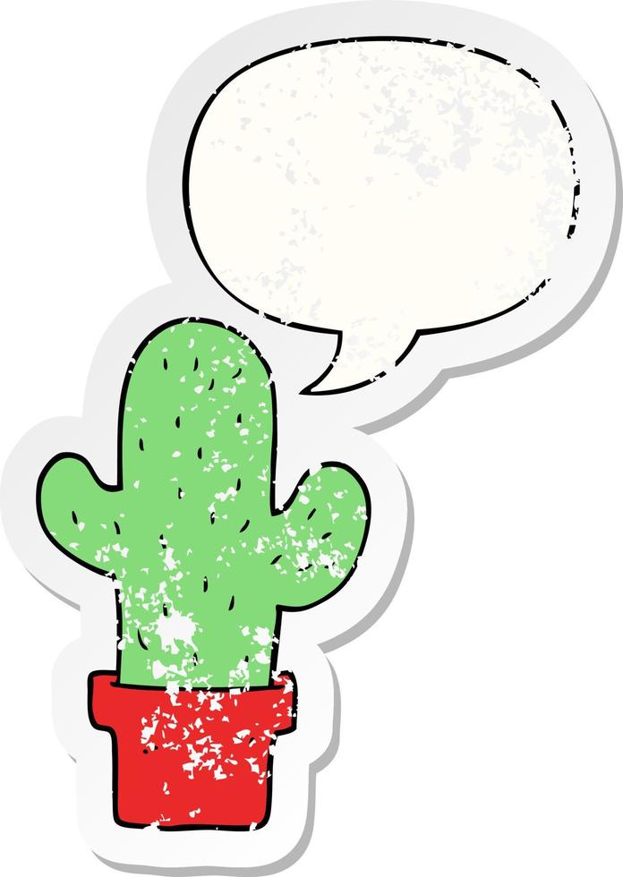 pegatina angustiada de cactus de dibujos animados y burbujas de discurso vector