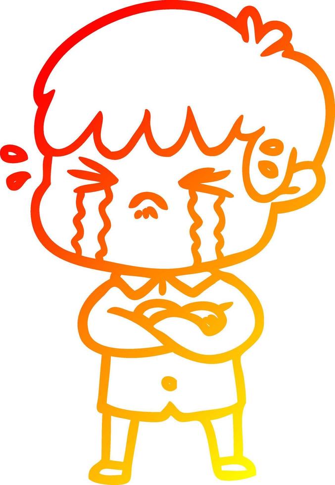 warm gradient line drawing crying boy cartoon vector