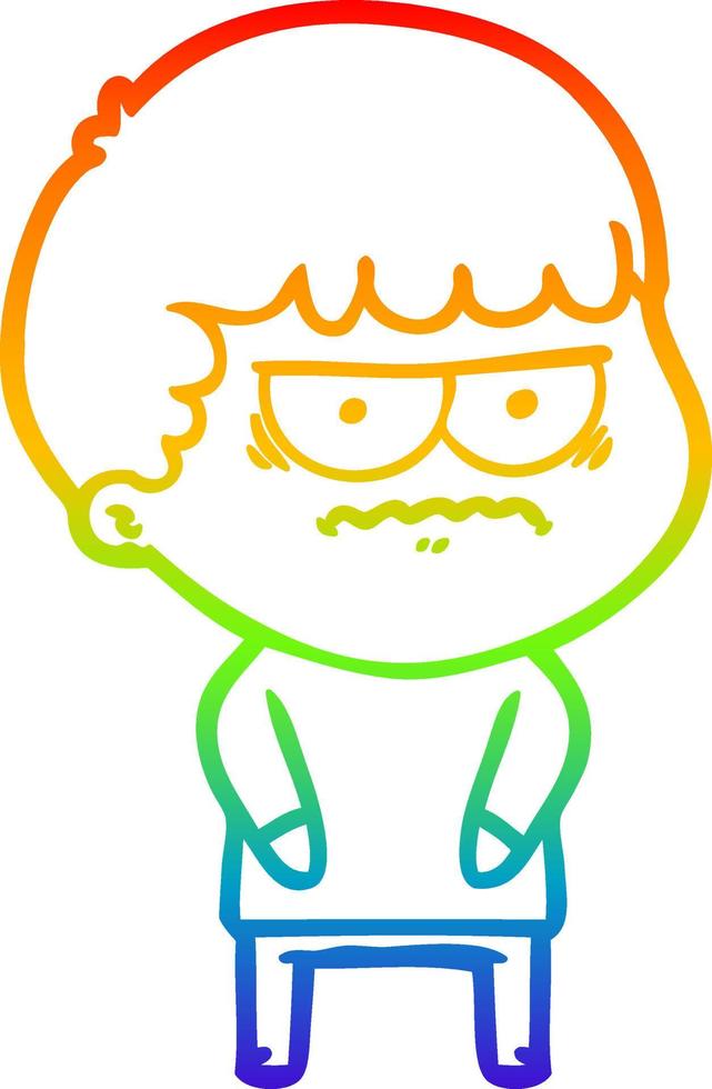 rainbow gradient line drawing cartoon annoyed man vector