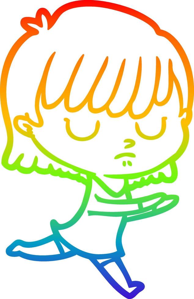 rainbow gradient line drawing cartoon woman vector