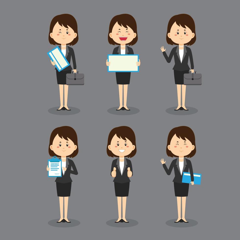 mujer de negocios con varias poses expresiones vector