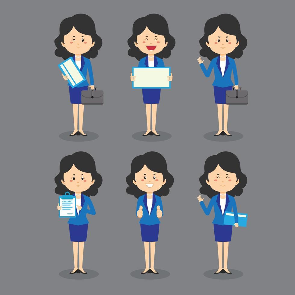 mujer de negocios con varias poses expresiones vector