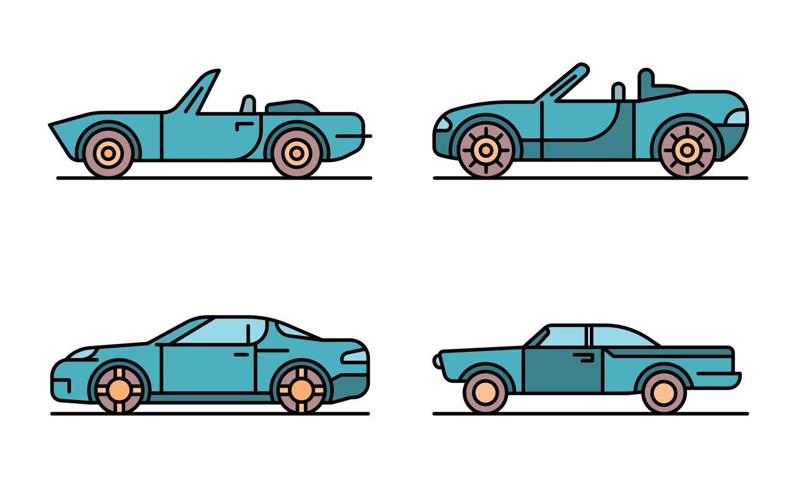 Cabriolet car icons set vector flat