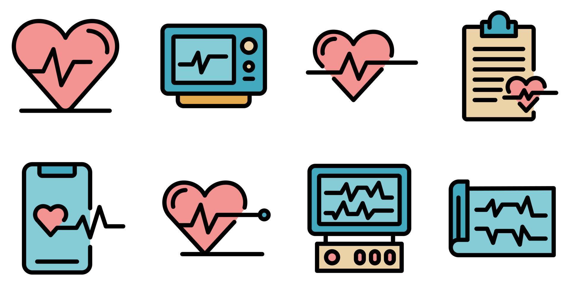 Electrocardiogram icons vector flat