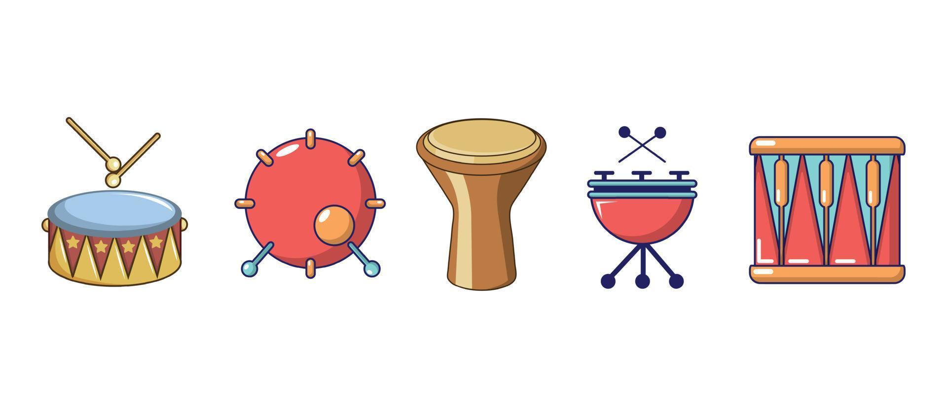 Drums icon set, cartoon style vector