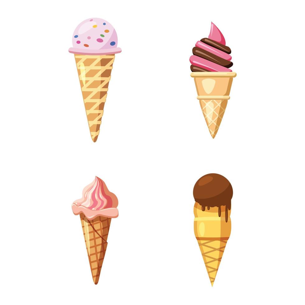 Ice cream icon set, cartoon style vector