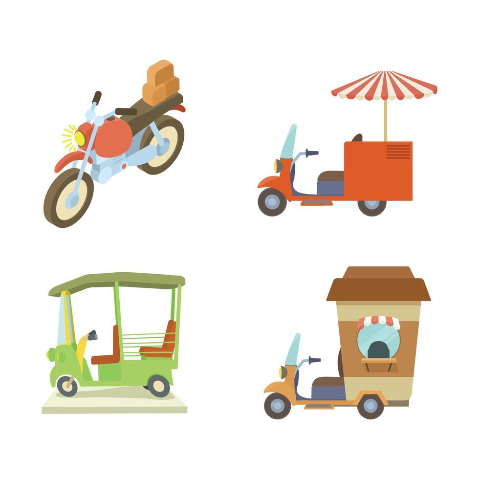 conjunto de iconos de moto, estilo de dibujos animados vector