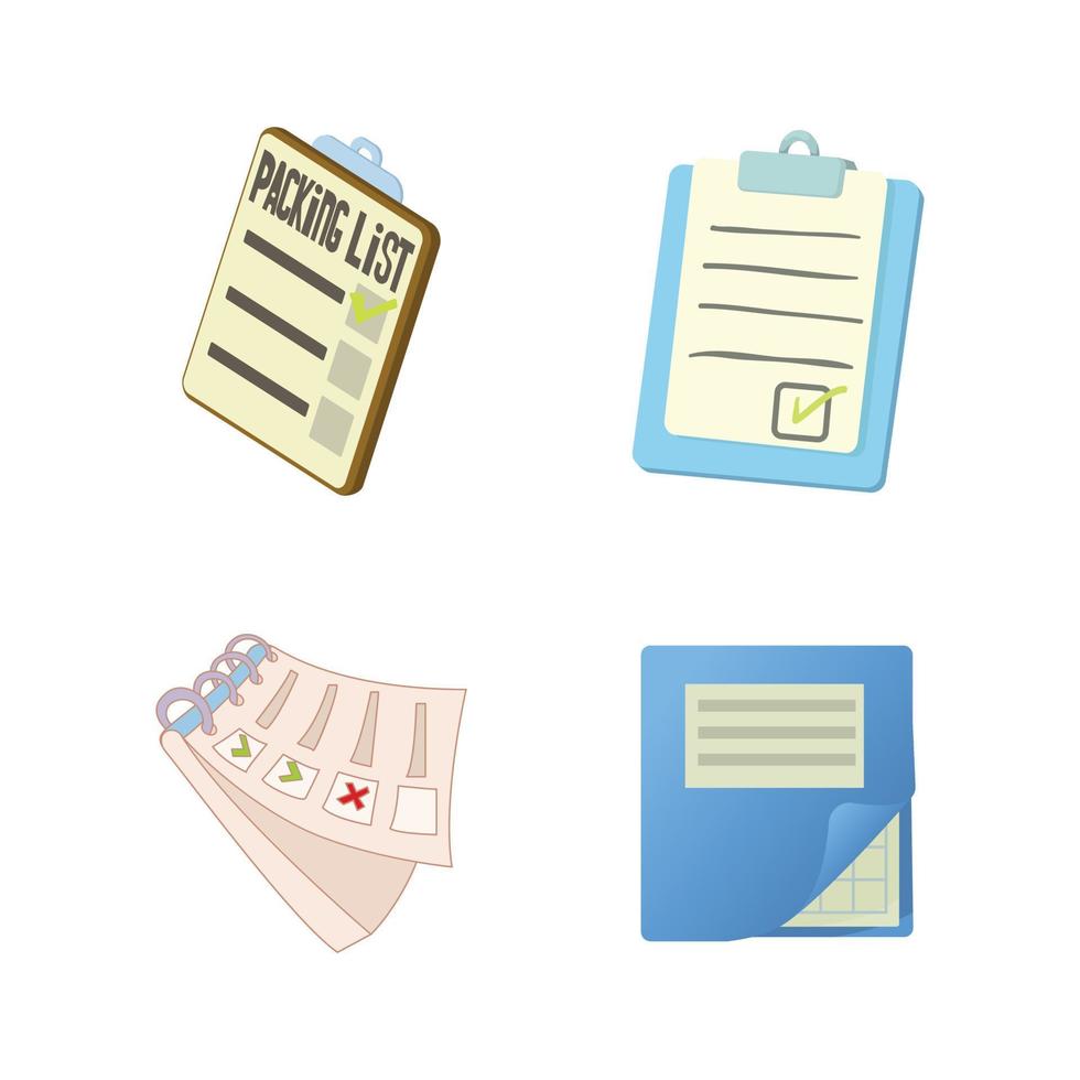 conjunto de iconos de lista de tareas pendientes, estilo de dibujos animados vector