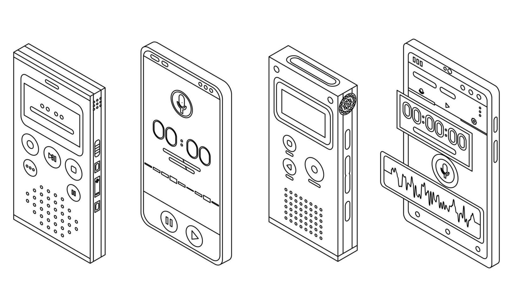 Dictaphone icons set vector outine