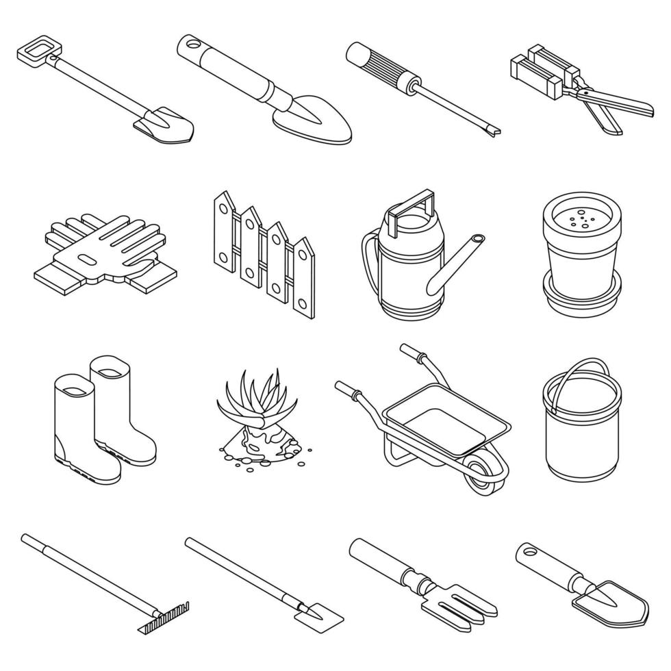 conjunto de iconos de herramientas de jardinería contorno vectorial vector