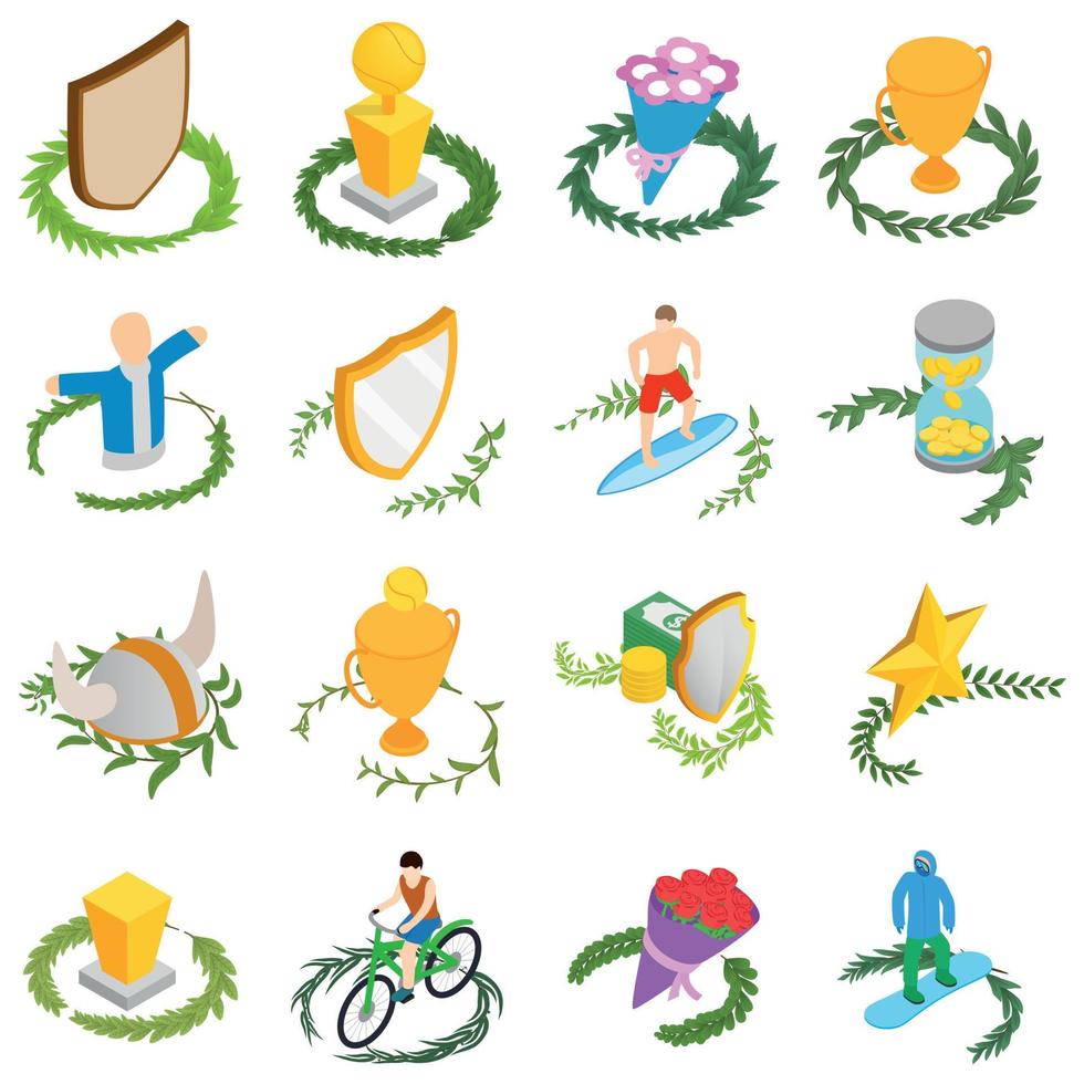 Victory icons set, isometric style vector