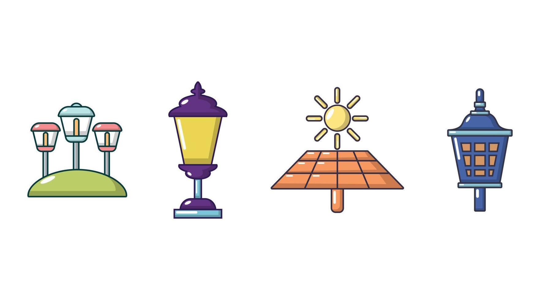 Street light icon set, cartoon style vector
