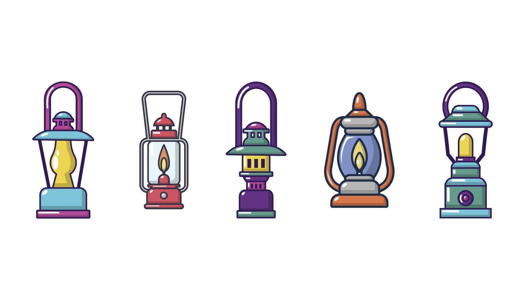 Tourist lamp icon set, cartoon style vector