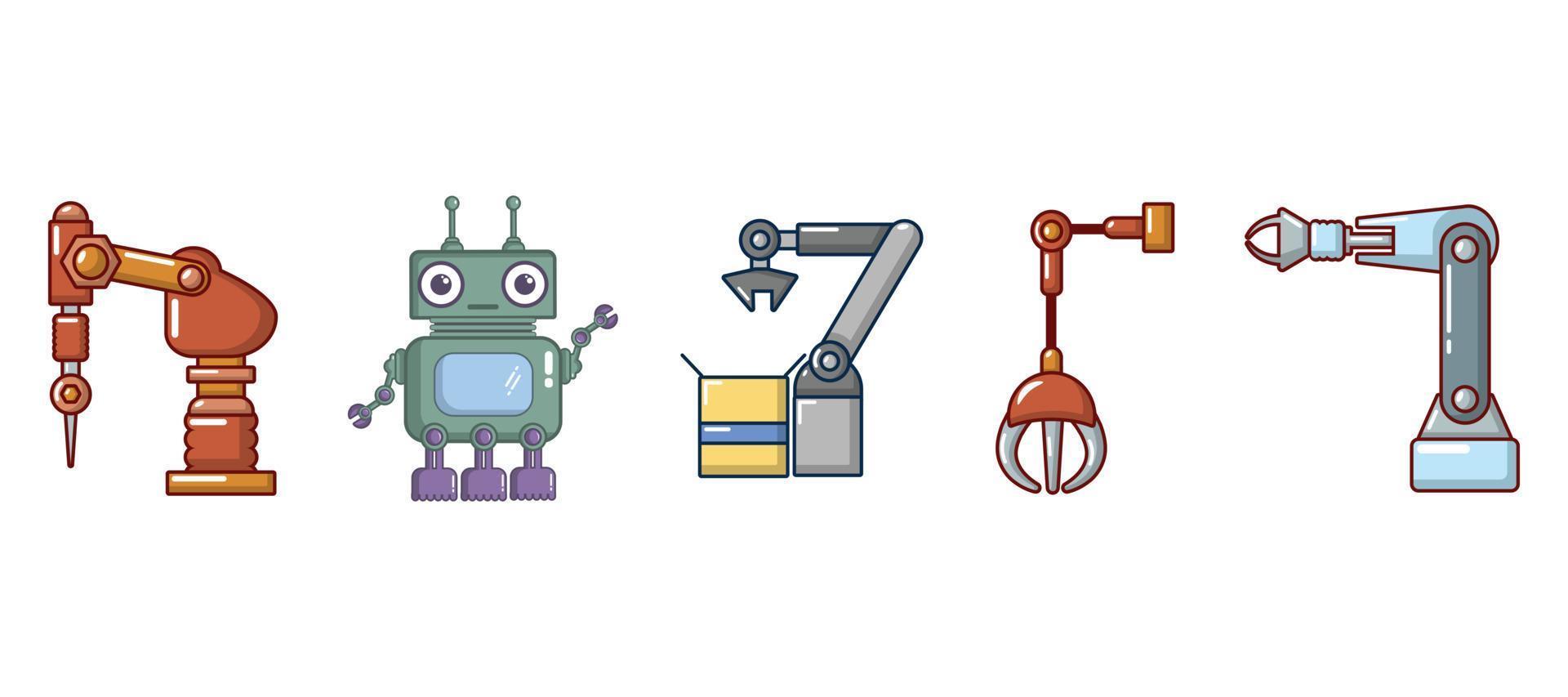 Robot icon set, cartoon style vector