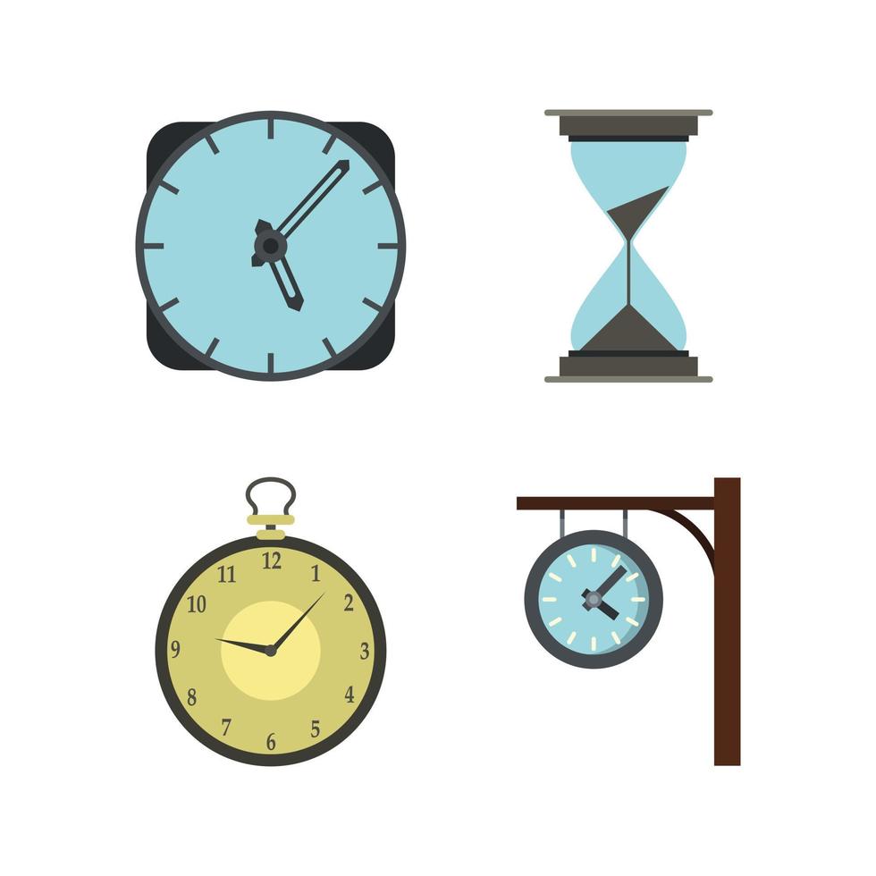 Clock icon set, flat style vector