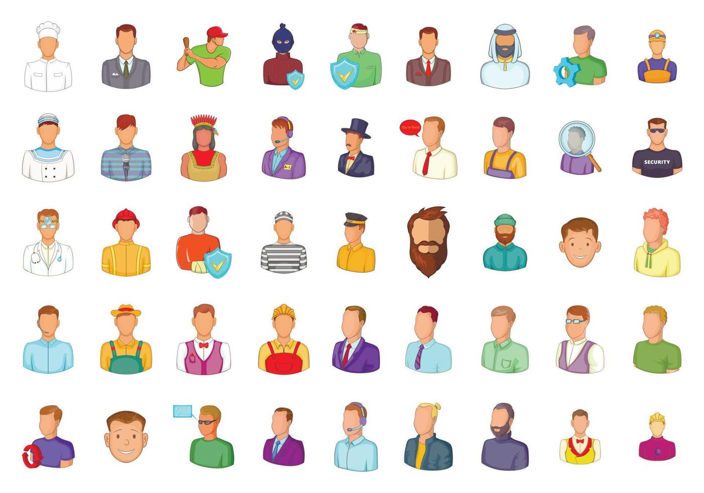 Man silhouette icon set, cartoon style vector