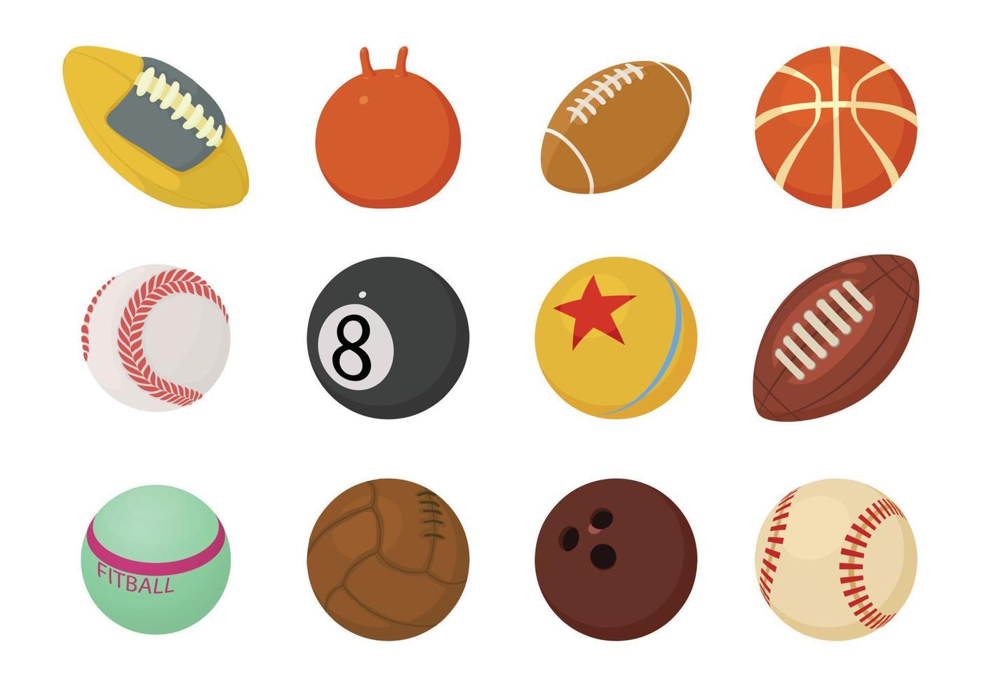 conjunto de iconos de bolas, estilo de dibujos animados vector