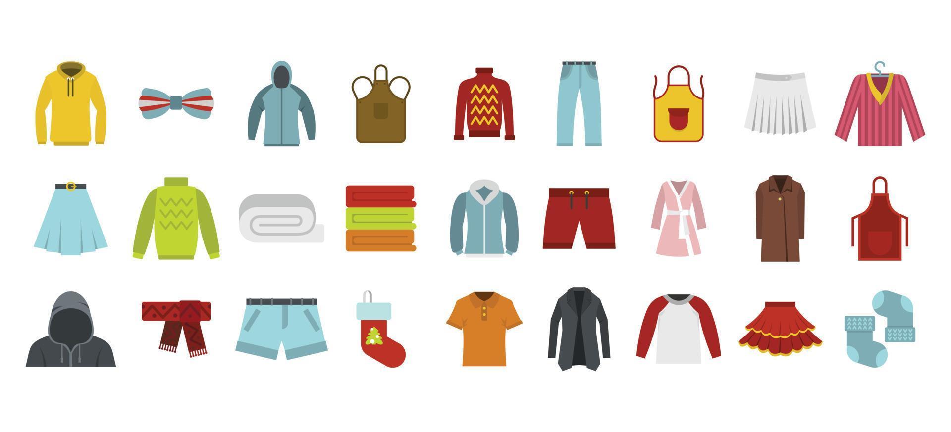 conjunto de iconos de ropa, estilo plano vector