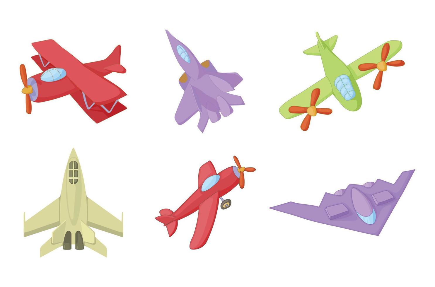 Plane icon set, cartoon style vector