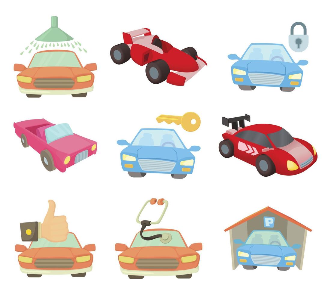 conjunto de iconos de supercoche, estilo de dibujos animados vector