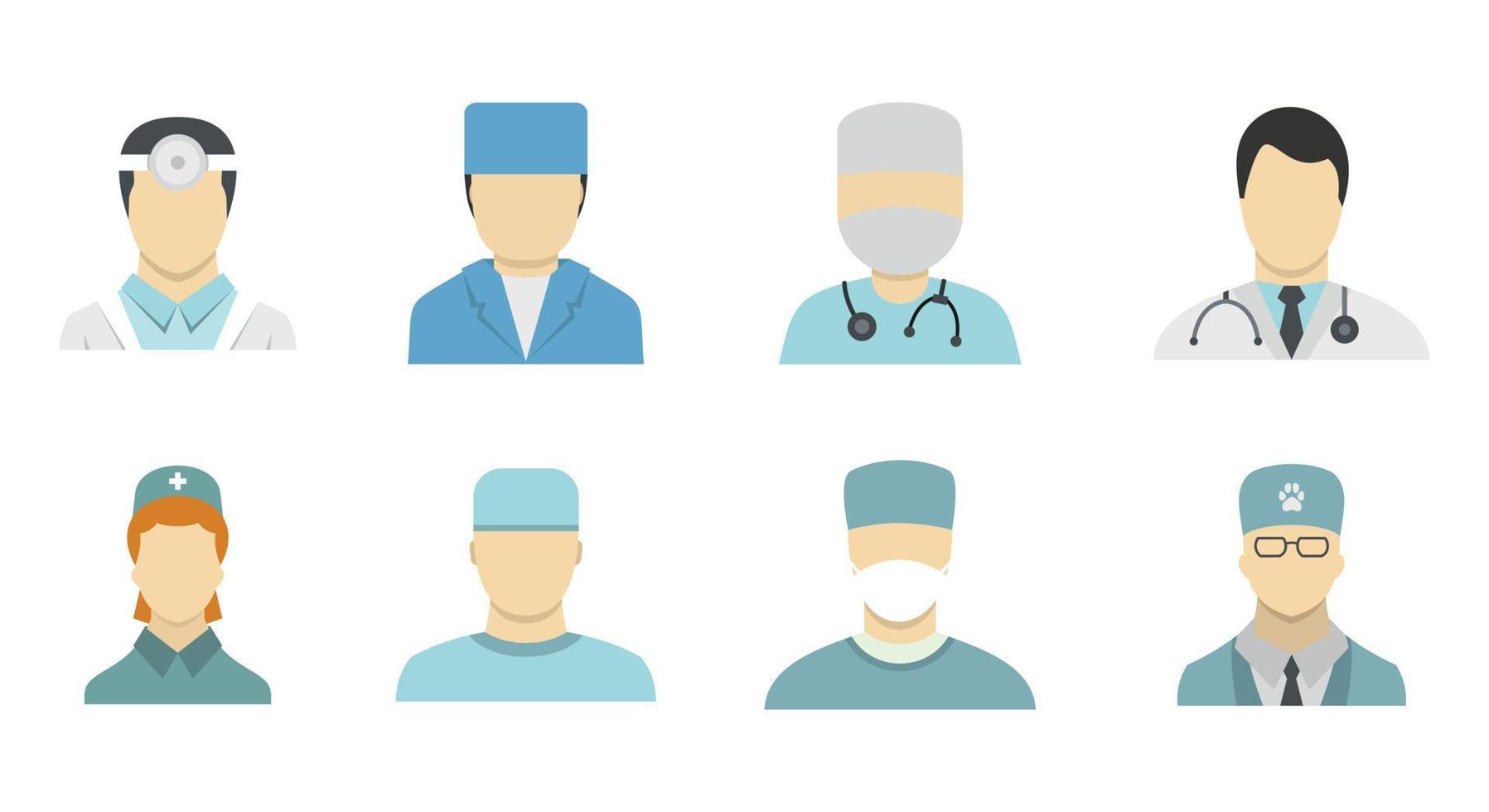 Doctor avatar icon set, flat style vector