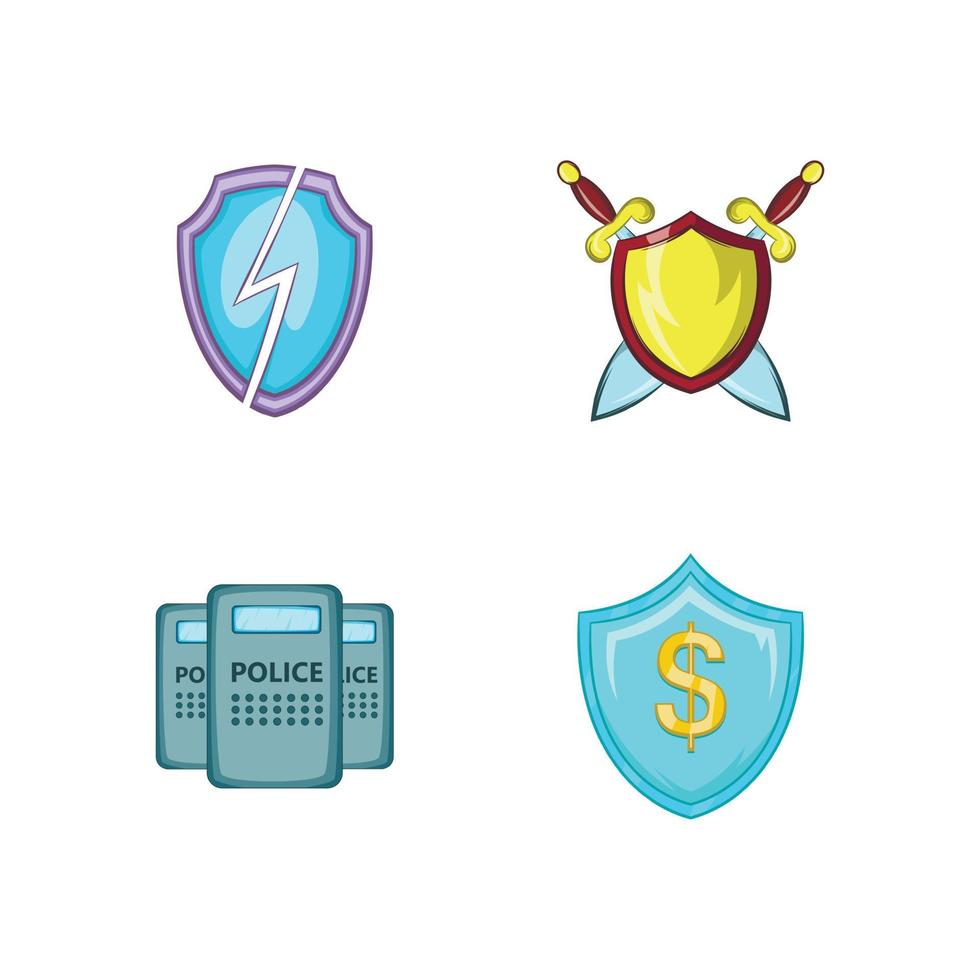 Shield icon set, cartoon style vector