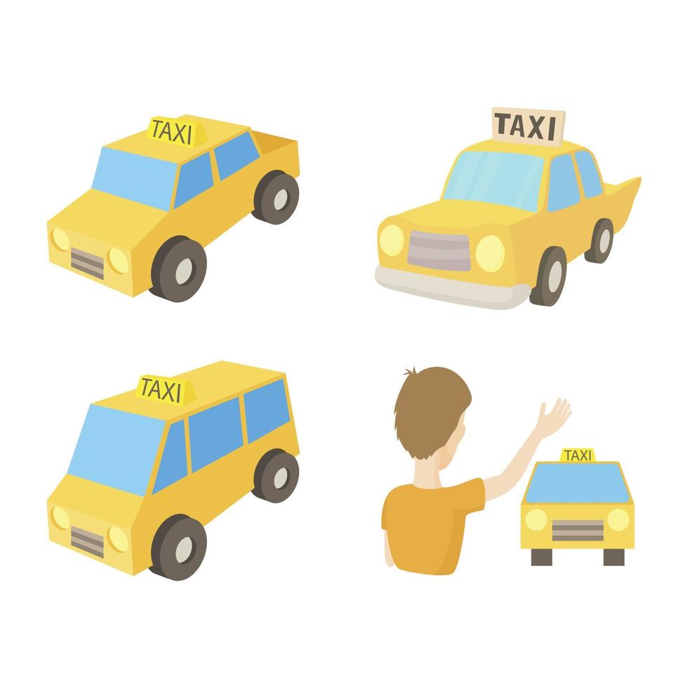 Taxi car icon set, cartoon style vector