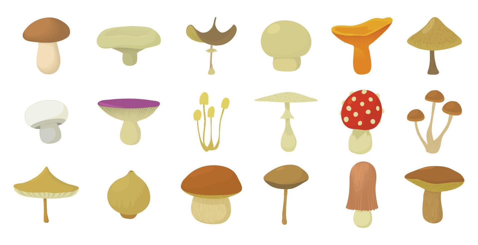 Mushroom icon set, cartoon style vector