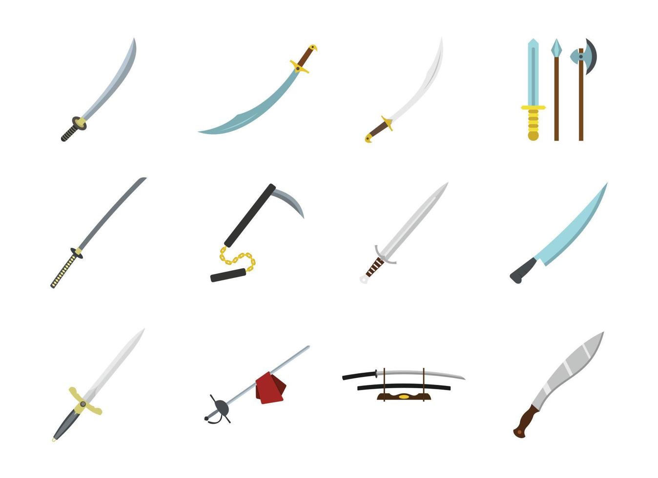 conjunto de iconos de espada, estilo plano vector