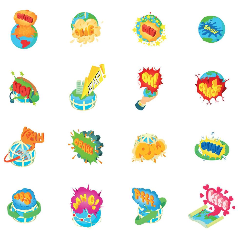 Troubled earth icons set, isometric style vector